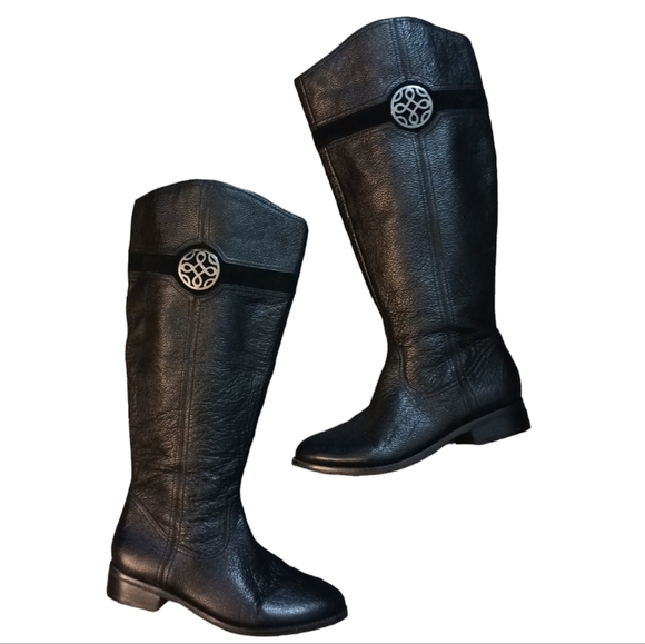 Franco Fortini Black Leather Wide Calf Riding Boots Wide Knee High Boots… - Picture 1 of 12